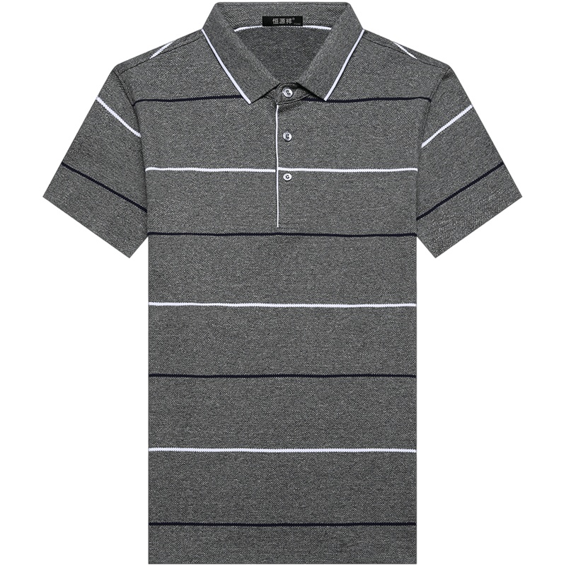 恒源祥男装短袖T恤夏季新款翻领中年条纹休闲Polo衫上衣体恤