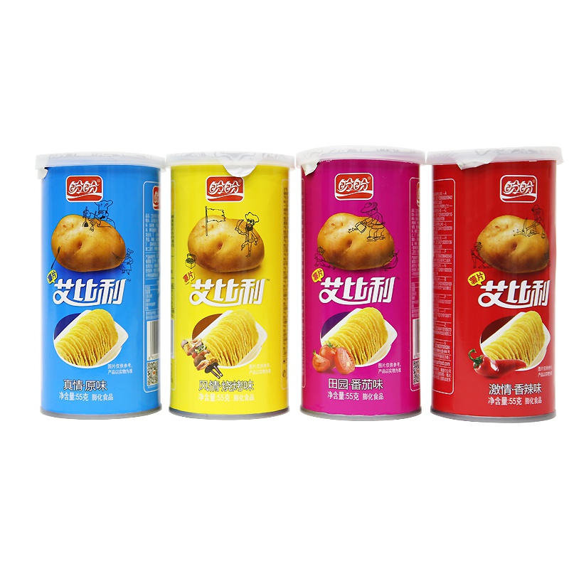 盼盼3罐装55g艾比利桶装薯片烧烤香辣番茄原味膨化土豆片零食品整箱