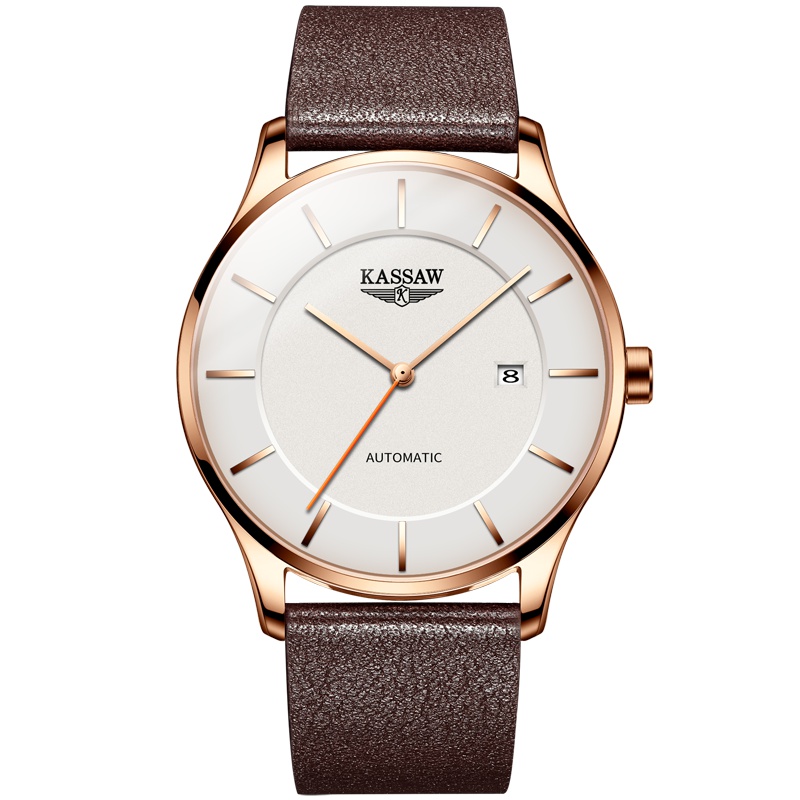 卡梭(KASSAW)手表男女士全自动机械表皮带日历防水男表女表时尚商务休闲腕表情侣表K863GL