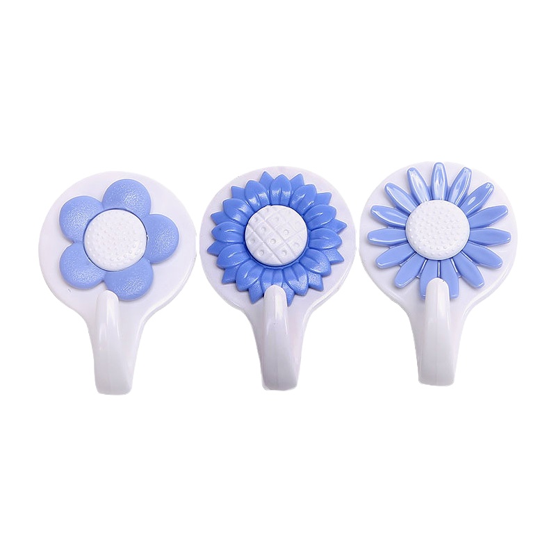 茶花挂钩花朵类强力粘胶可爱卡通粘钩免打孔门后钩ABS塑料正品[简约小花一组3个]