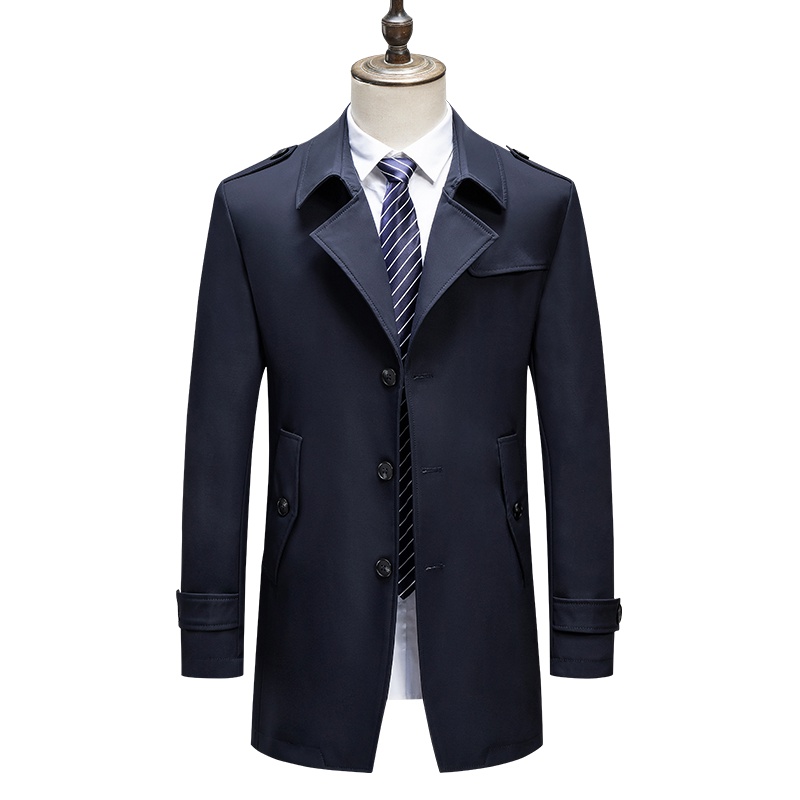 雅鹿男装风衣男新品商务休闲翻领单排扣中长款男士风衣外套A14409919