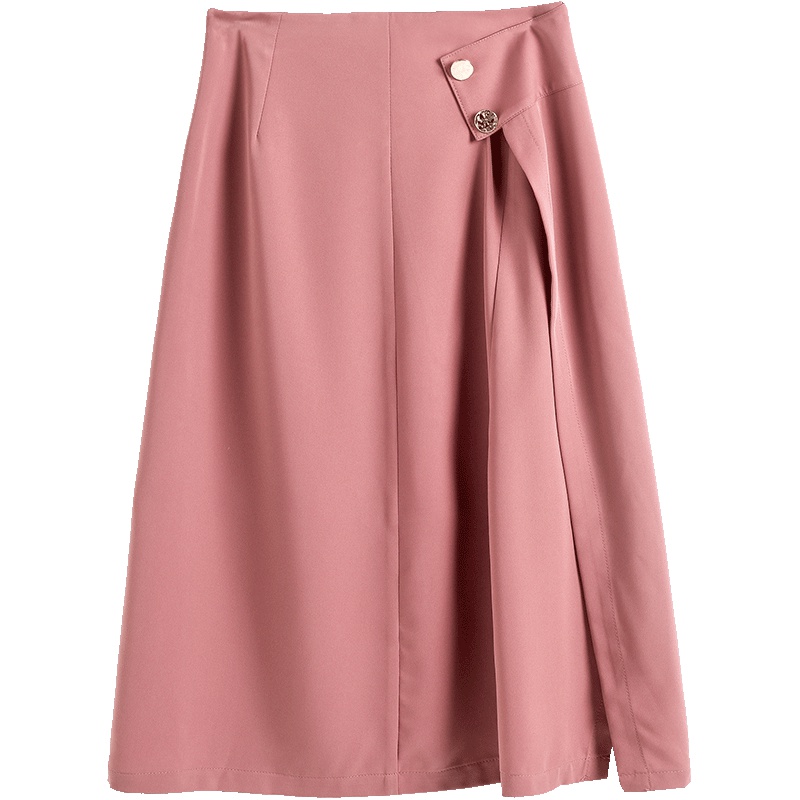 欧莎一片式半身裙女2019新款夏高腰a字裙中长款显瘦不规则裙子