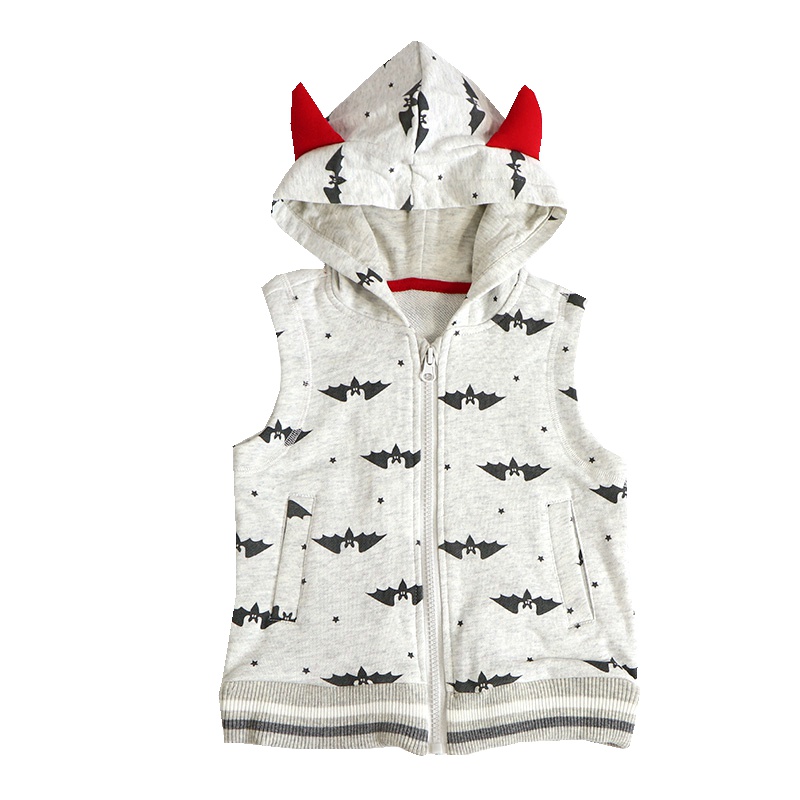 安笛贝乐童装儿童通用春秋纯棉毛圈连帽灰色马甲男女童拉链无袖上衣宝宝休闲坎肩90-120cm