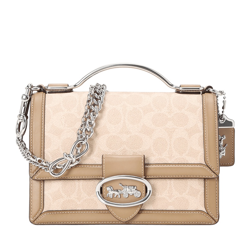 COACH 蔻驰女包 手提包 RILEY口盖包 老花拼皮斜挎包 73937