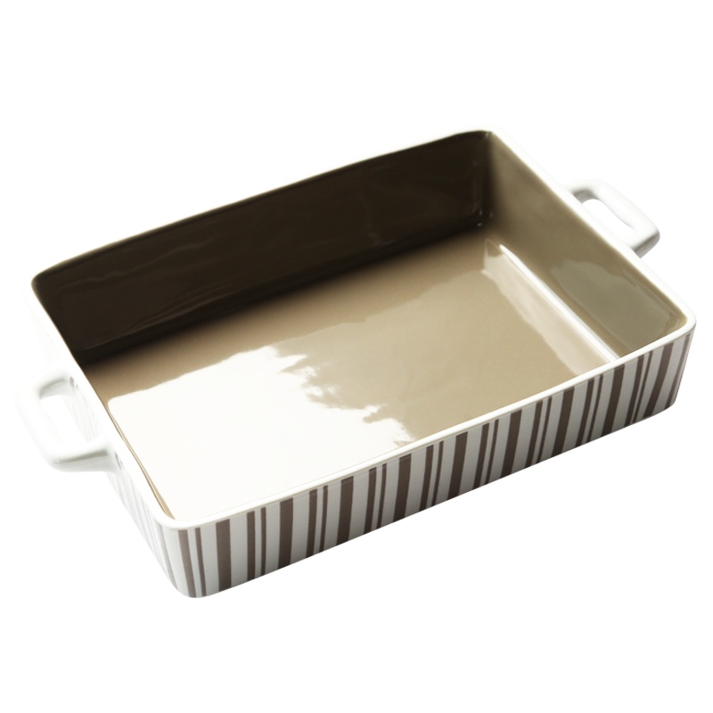 苏氏陶瓷(SUSHI CERAMICS)烤盘家用芝士焗饭盘烤箱专用烘焙用具条纹长方形双柄大号陶瓷烤盘12.5英寸