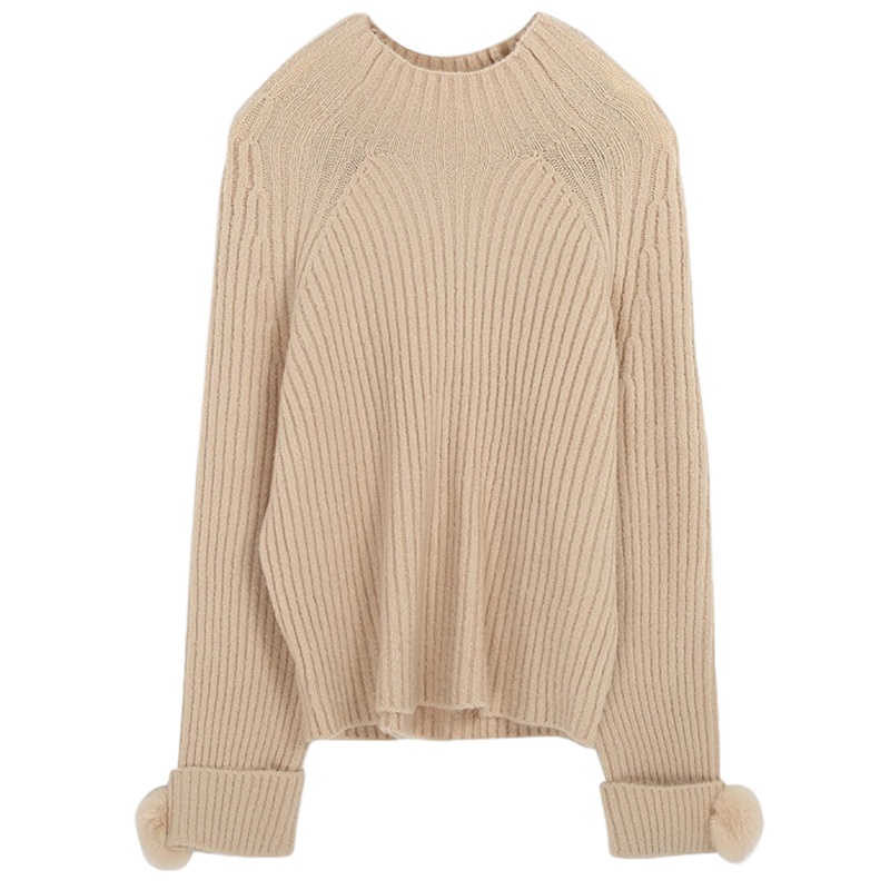 拉夏贝尔针织衫女士秋甜美上衣百搭长袖套头毛衣毛球装饰