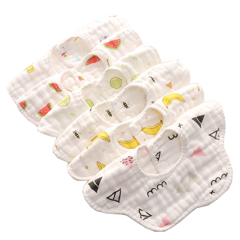 [5条装]男女宝宝纱布口水巾纯棉围嘴婴儿防水360度旋转儿童吐奶吃饭围兜