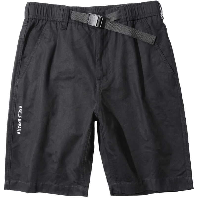 黑鲸腰间织带休闲中裤男2019夏季字母刺绣五分裤男CKMCJ29029A