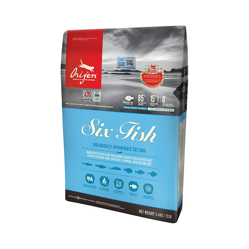 渴望ORIJEN六种鱼全猫粮5.4kg/包 新鲜完整海鱼配方 猫干粮