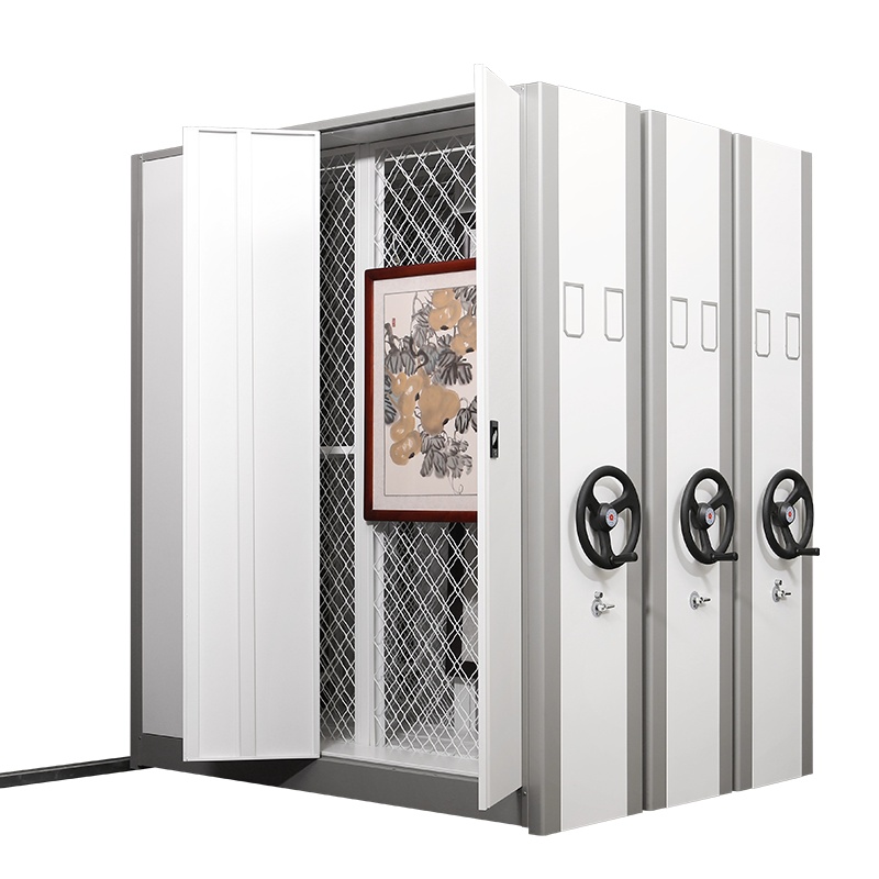 富路达网格状油画架手摇密集架挂网式移动双面油画定制移动密集柜