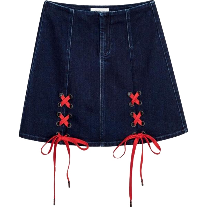 【热卖】牛仔半身裙拉夏贝尔拉贝缇2019春季新款韩版chic飘带A字短裙女潮60006290