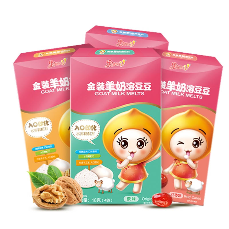果仙多维V 儿童零食儿童溶豆奶豆羊奶溶豆小馒头18g*4口味组合