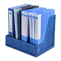 得力(deli)四联镂空桌面文件框 四栏带标签稳固文件架/文件栏/文件筐/资料框 办公用品 蓝色