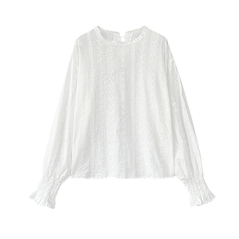 小样传奇 初秋女上衣轻熟2021年新款韩版气质白色长袖蕾丝衫女套头喇叭袖潮