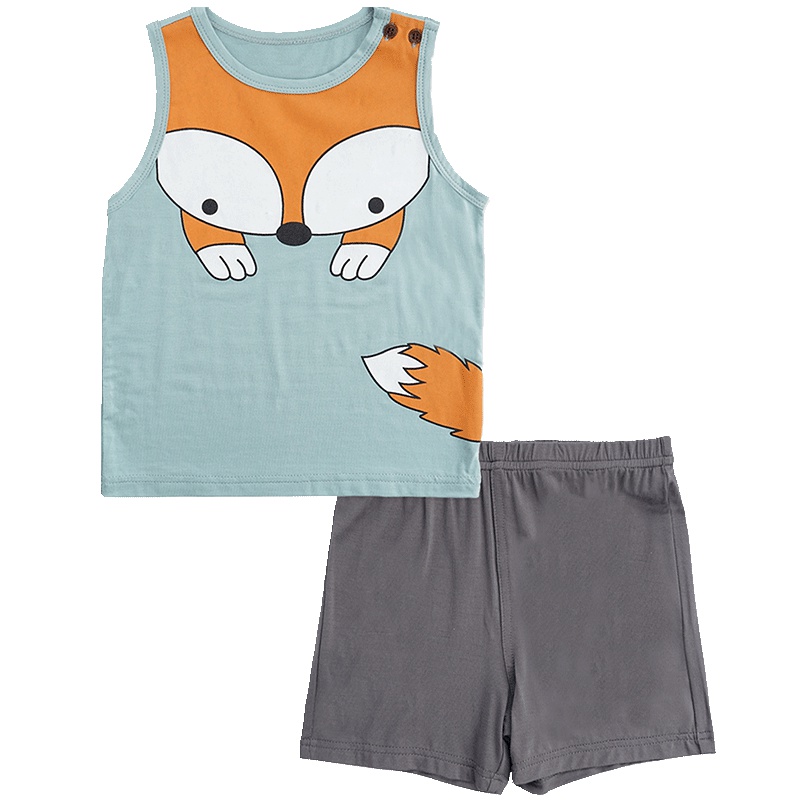 苏宁自营 婴姿坊 夏季新品男童宝宝无袖可爱狐狸背心短裤舒适透气两件套潮衣73-120cm 1-5岁