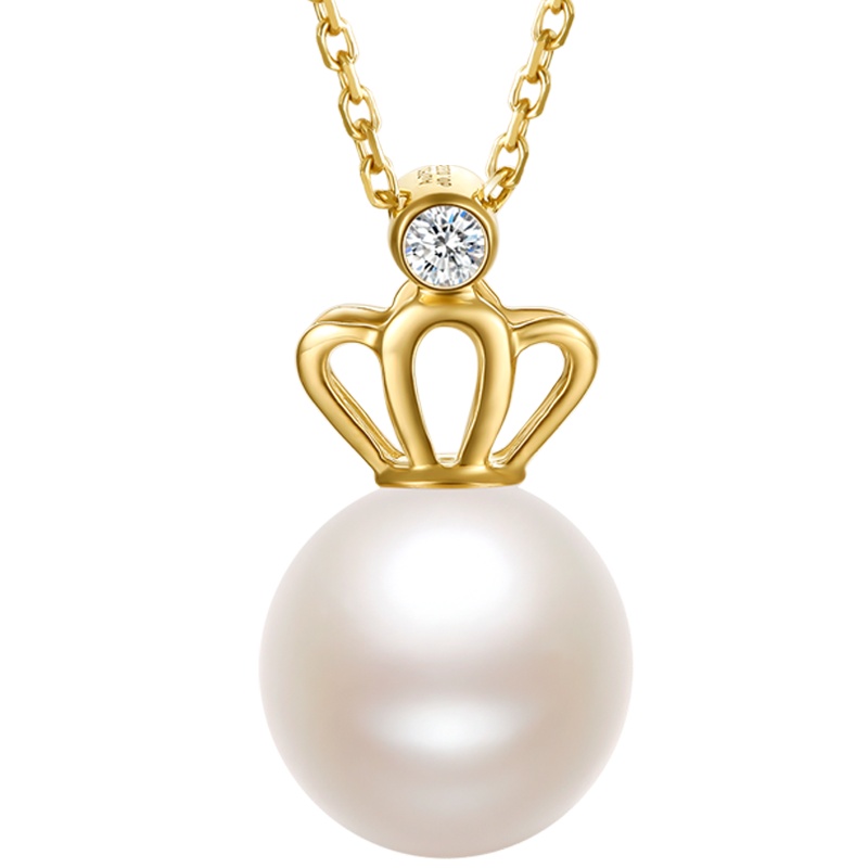 周六福(ZHOULIUFU)珠宝18K金钻石吊坠女白色淡水珍珠吊坠女皇冠珍珠正品 优雅KHPB044793