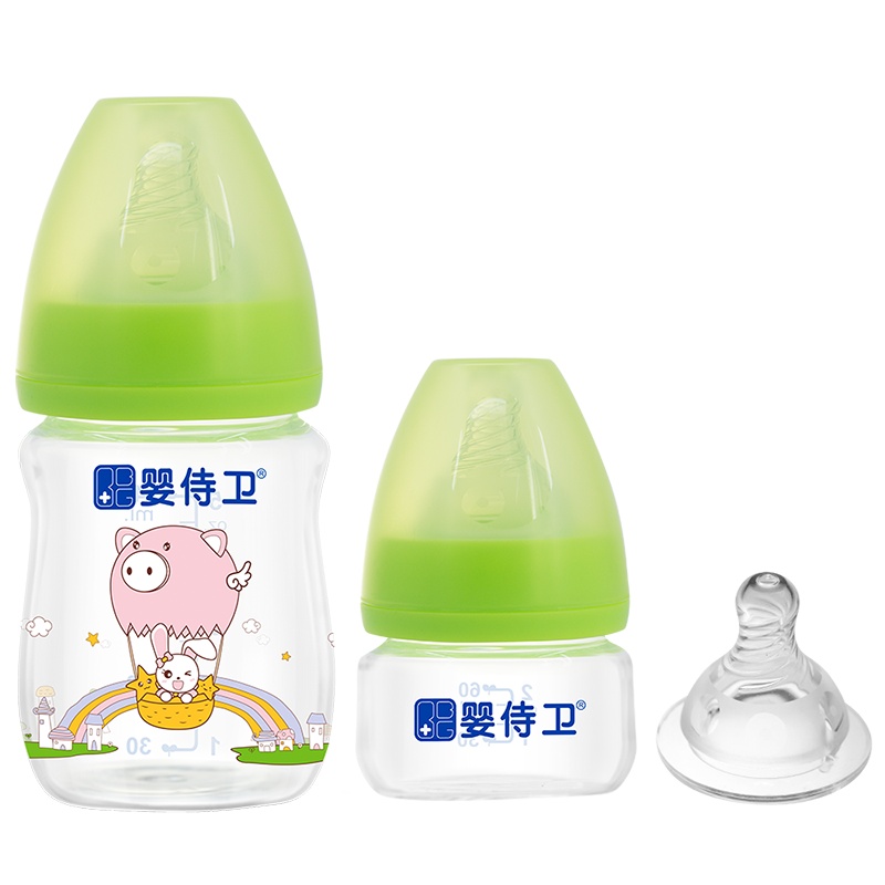 婴侍卫 新生儿晶钻玻璃奶瓶套装140ml+60ml(绿色)