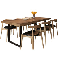 复古工业风美实木办公桌会议桌长桌长方形现代简约铁艺餐桌子