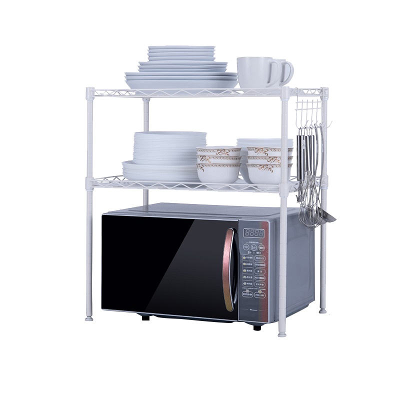 心家宜 二层微波炉架(54*34*58cm)钢碳材质 置物架 收纳层架 厨具置物架 白色