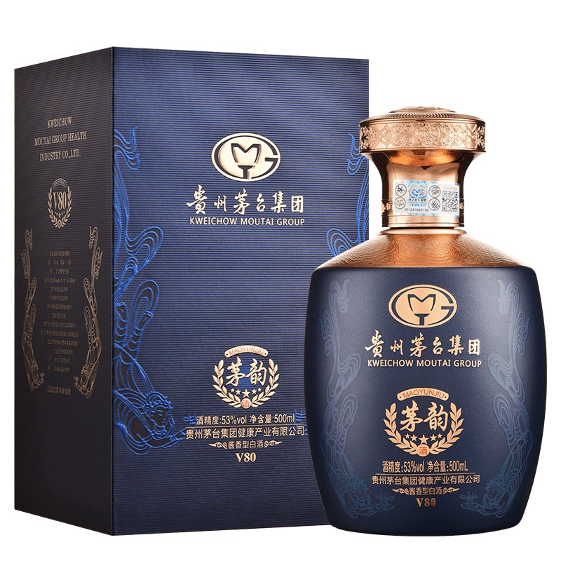 贵州茅台集团健康产业有限公司 茅韵V80 53度酱香型白酒 飞天仙女图礼盒酒水 500mL*1瓶