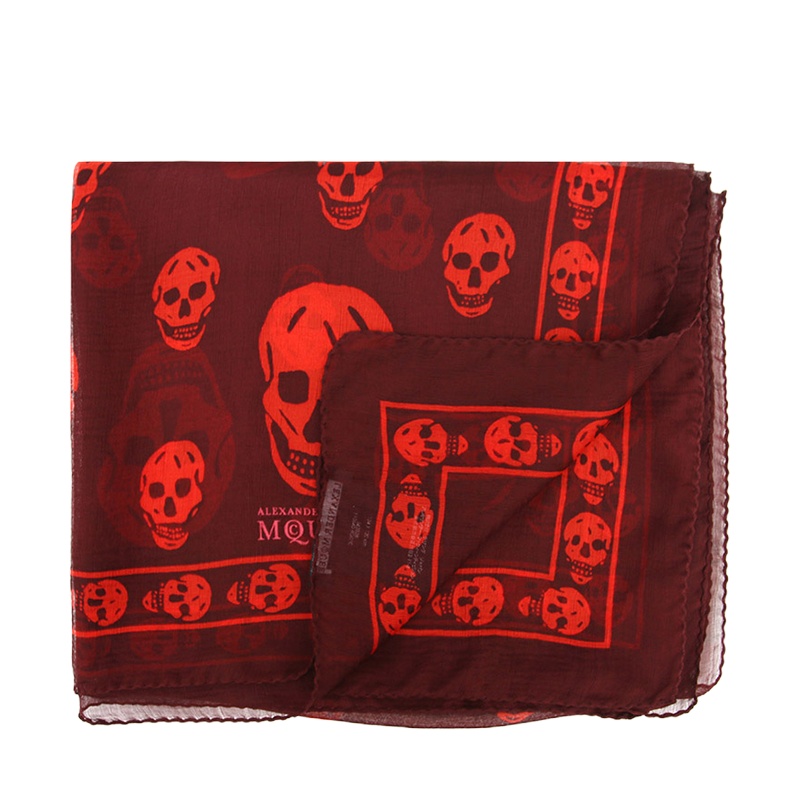 ALEXANDER MCQUEEN 女士红色桑蚕丝骷髅头围巾 110640-4Q010-6174