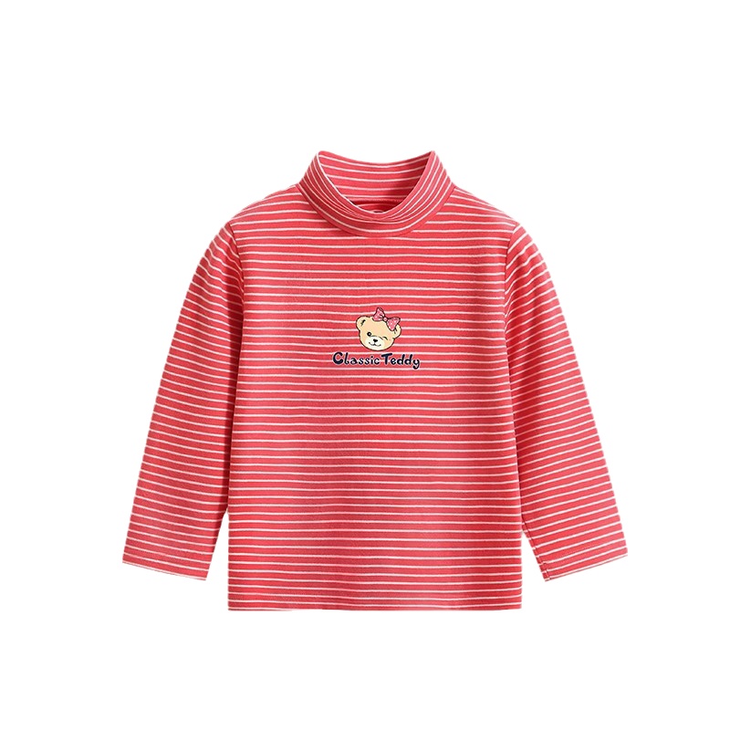 精典泰迪女童打底衫男童洋气长袖T恤宝宝秋装条纹高领上衣