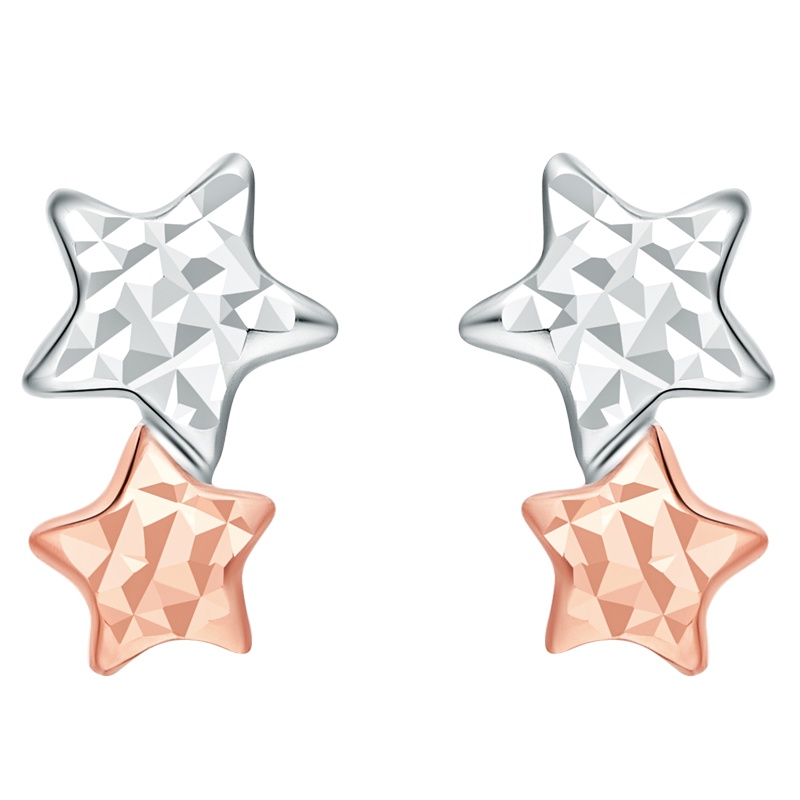 周大福珠宝首饰浪漫星星双色18K金彩金耳钉E104937