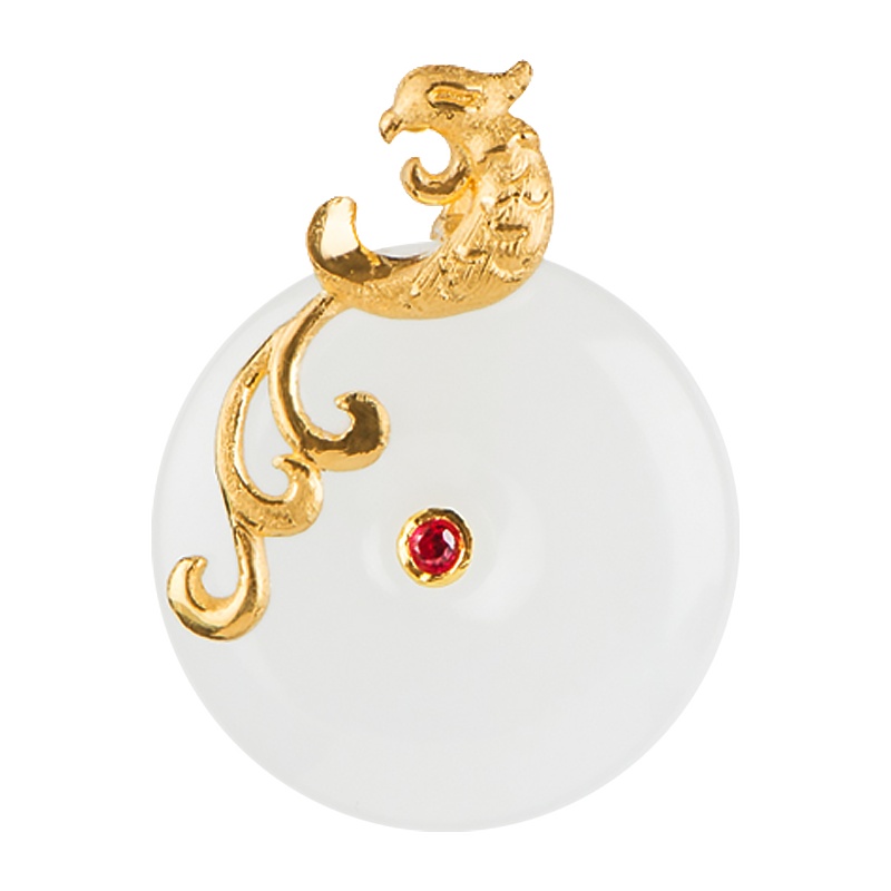 金一足金凤凰来舞女士款和田玉吊坠赠银链(定价) ZJDZ015