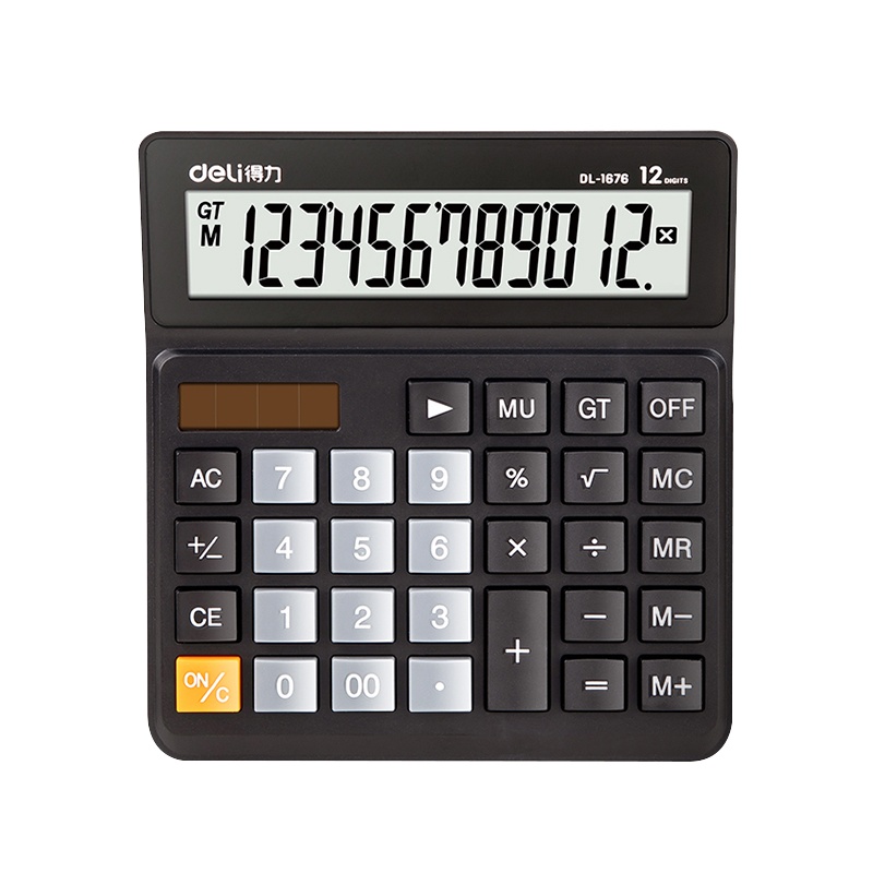 得力1676双电源桌面计算器 12位宽屏财务计算器 黑色