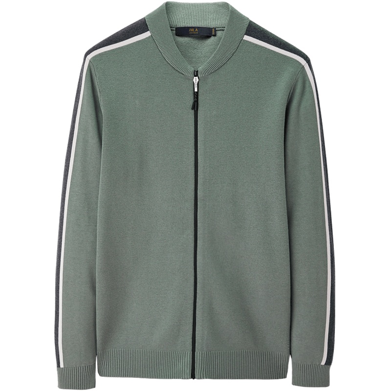 HLA海澜之家休闲长袖针织衫2019秋季镶拼男款棒球领开衫外套 HNZAD3R122A