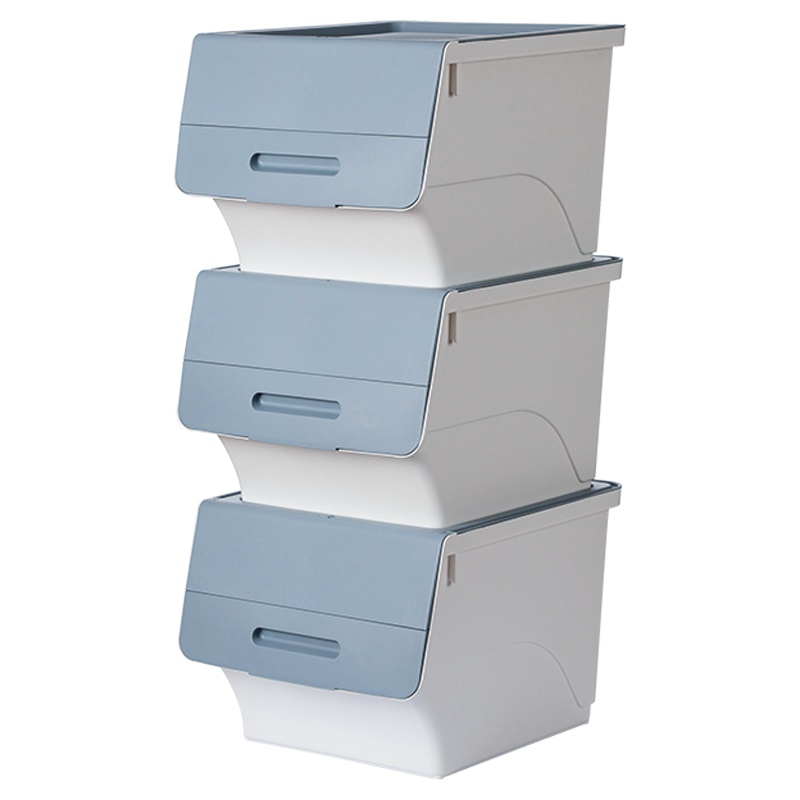 茶花(CHAHUA)[斜口翻盖储物箱3个装]塑料前开式收纳箱储物柜大号叠加整理架