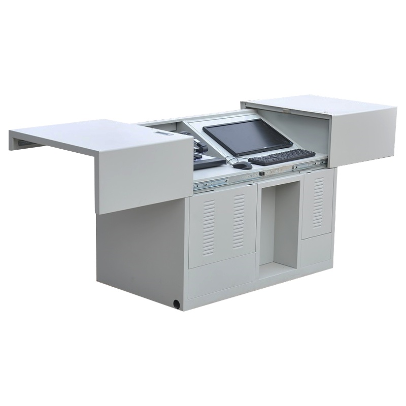 创世人 学校多媒体讲台左右平推金属讲桌1.2米全钢教室教师中控讲台1200*700*900mm