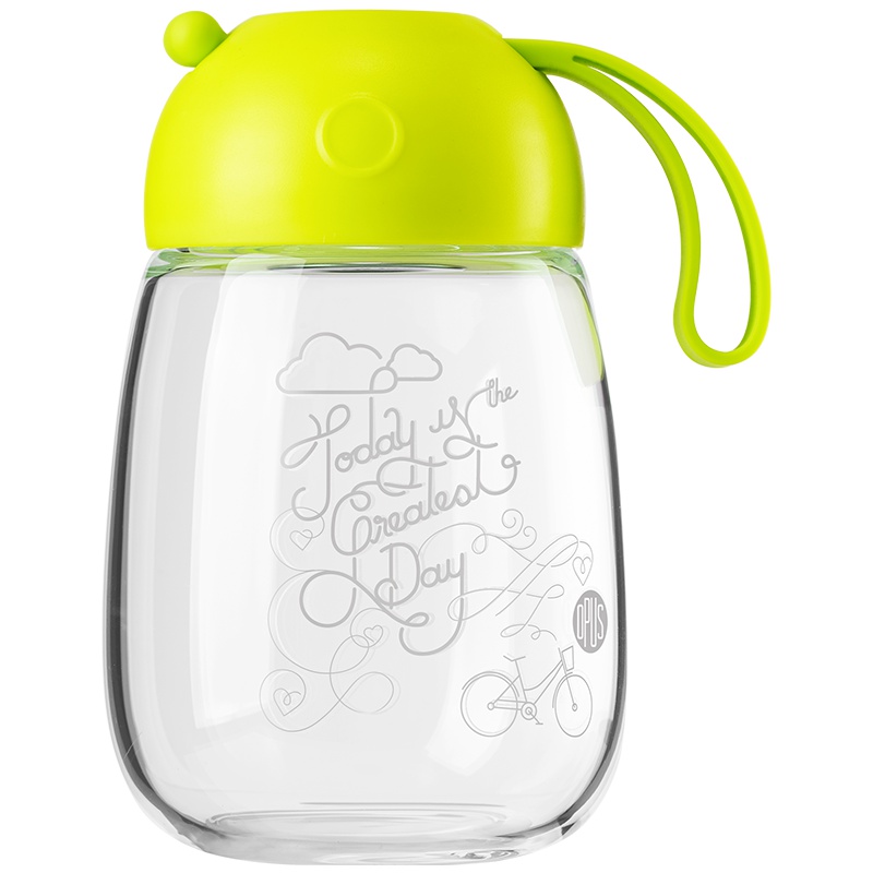 OPUS玻璃杯女学生韩版创意潮流水杯子便携韩版可爱茶杯果汁随手杯送杯套 320ML 沁心绿