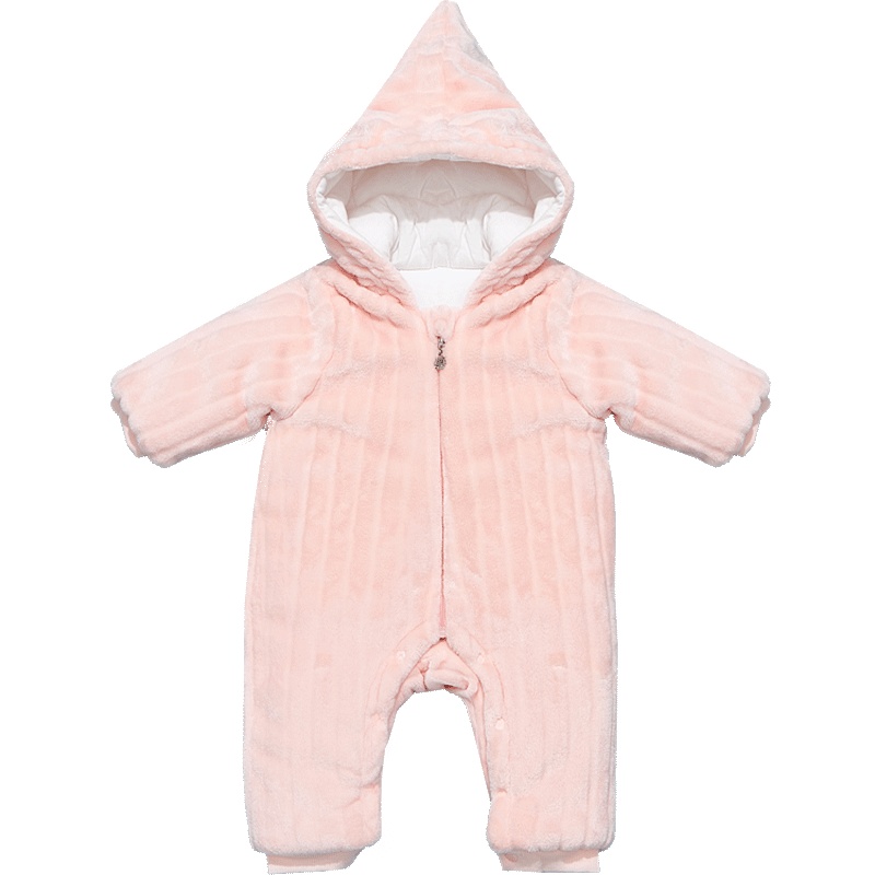 婴姿坊秋冬婴儿亲肤夹棉加厚保暖连帽开襟外出连身衣新生儿宝宝哈衣