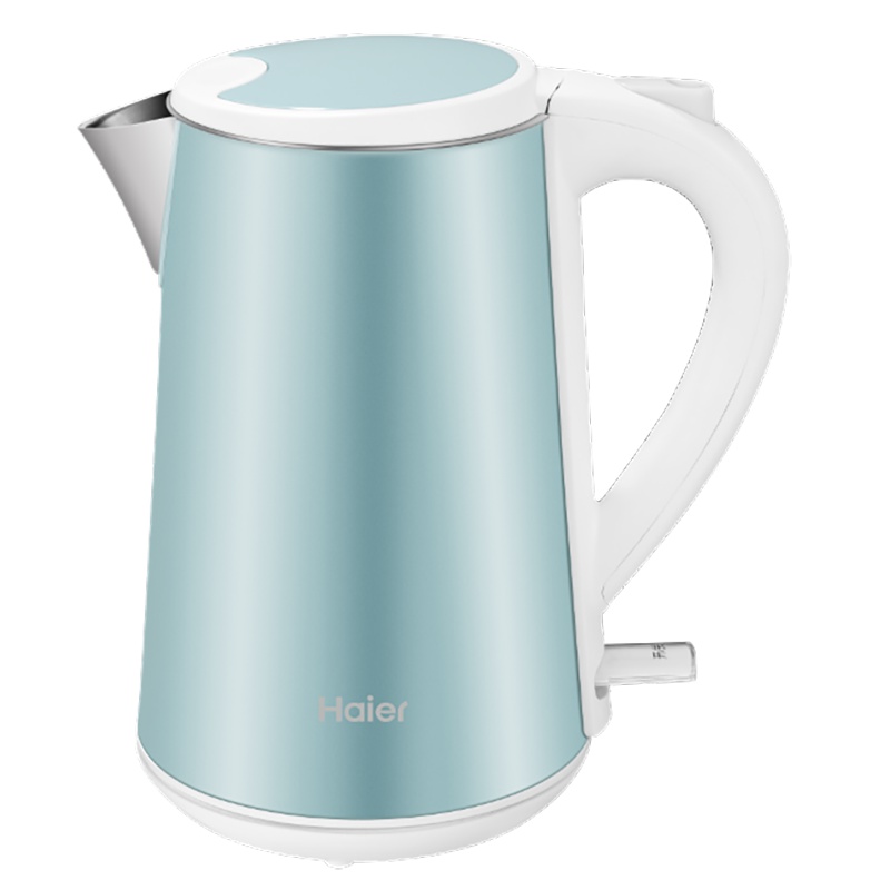 海尔(Haier)电热水壶HKT-D5A 1.5升无缝内胆双层防烫304不锈钢进口温控器速热可视LED加热灯青蓝色烧水壶