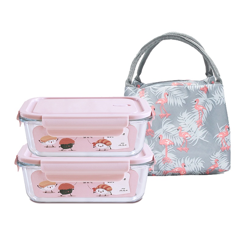 青苹果 耐热玻璃饭盒保鲜盒便当盒冰箱收纳盒密封微波炉专用保鲜碗带气孔