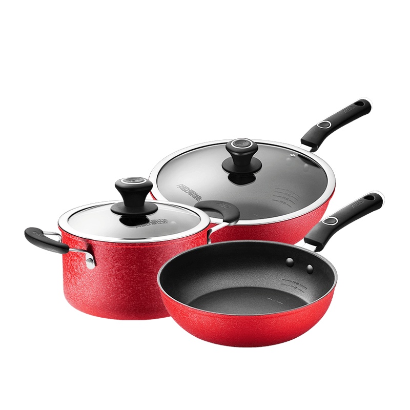 爱仕达(ASD) 套装锅 缤炫新不沾三件套炒锅汤锅煎锅家用不粘 磁炉通用不挑灶 防烫手柄PL03C3WG