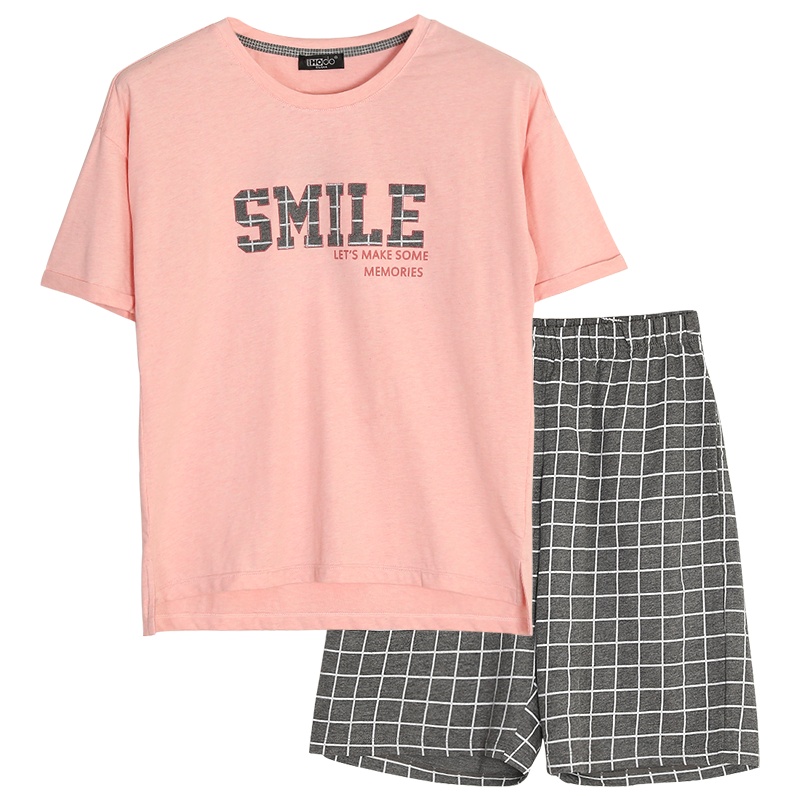 [专柜同款]红豆居家(Hodohome)夏季情侣款短袖睡衣男士女士贴布绣字母图案运动休闲风家居服套装