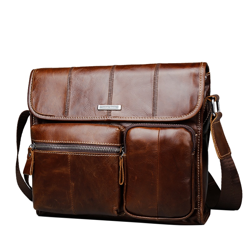 【顺丰配送】复古手工真皮商务单肩包简约头层牛皮横款斜挎包13寸电脑包ipad包背包NB170958-3K