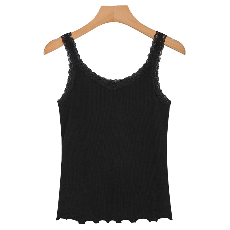 【专柜同款】拉夏贝尔吊带背心女夏新款韩版chic蕾丝花边修身显瘦内搭T恤上衣潮 白色 S