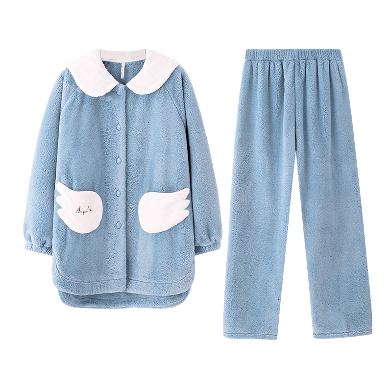 安之伴珊瑚绒睡衣女秋冬娃娃领加厚保暖甜美卡通家居服休闲公主风