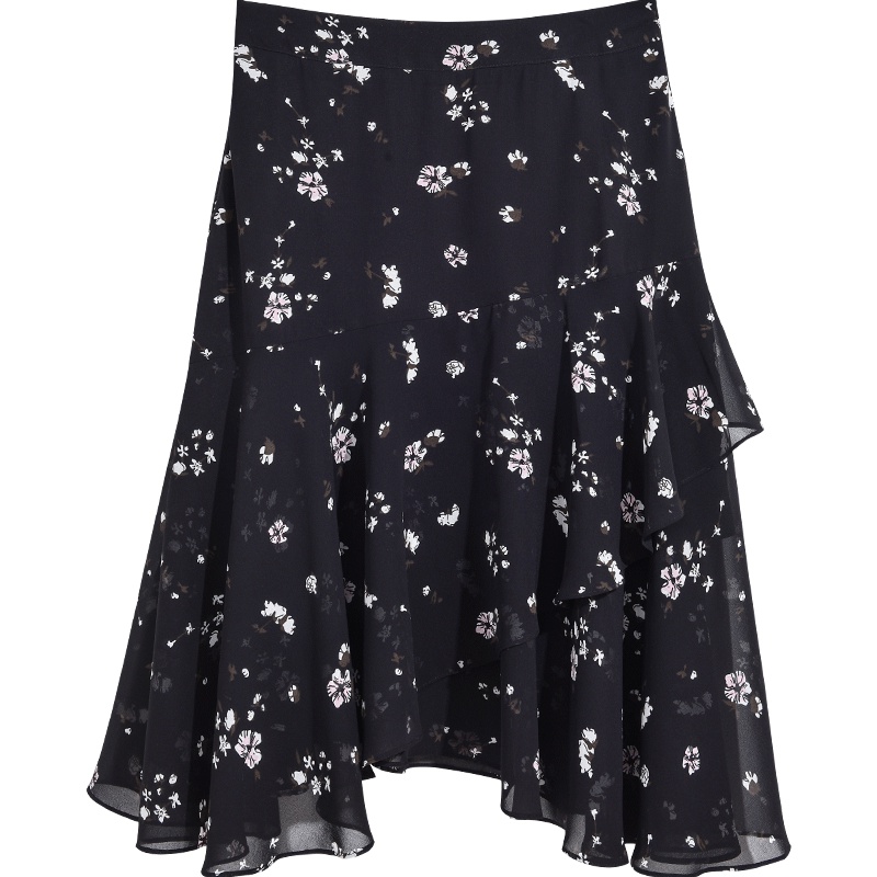 娅丽达女装2019夏季新款雪纺高腰A字裙半身裙印花气质仙女裙子I6331