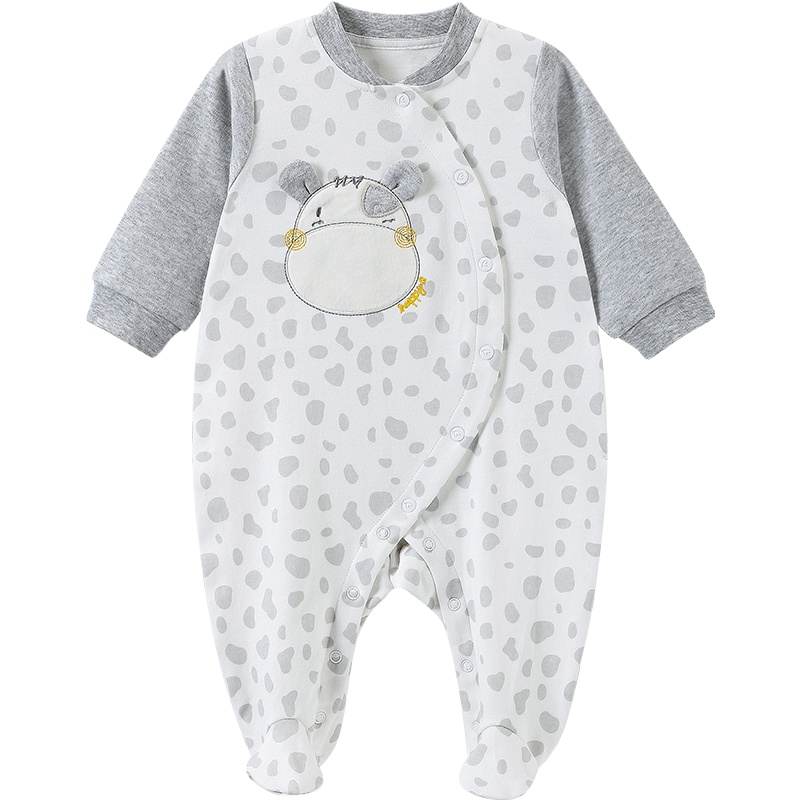 哈贝比（happyB）2018新春夏 婴幼儿连体衣夏 宝宝短袖连体衣 新生儿纯棉哈衣爬服 米白短袖前开连体衣