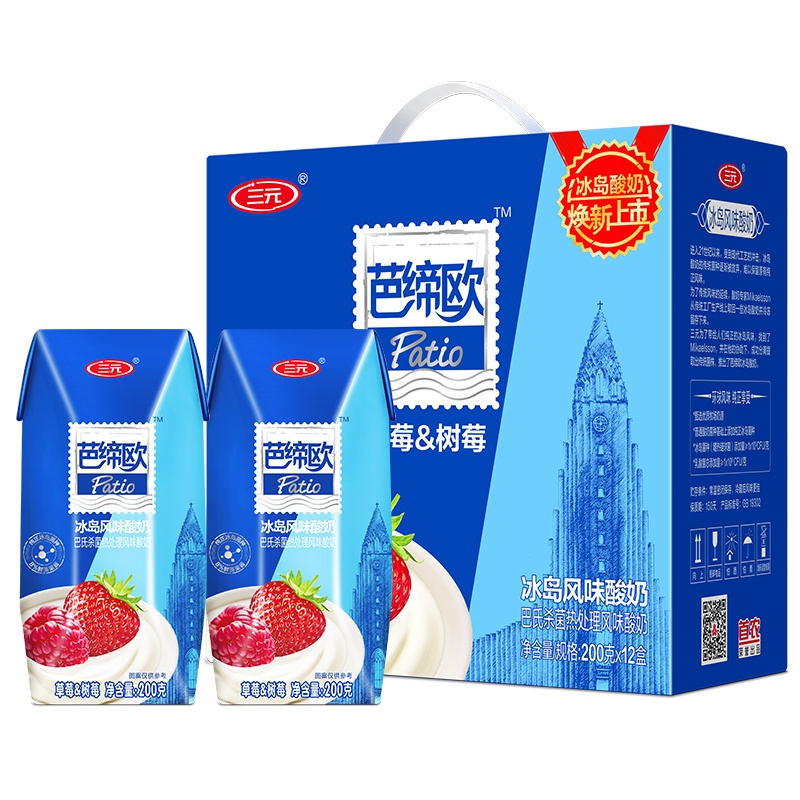 三元 冰岛式酸奶 草莓&树莓200g*12