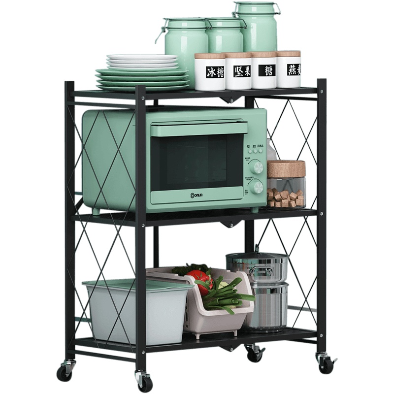 免安装 厨房置物架落地式多层放锅微波炉烤箱储物折叠收纳架子神器