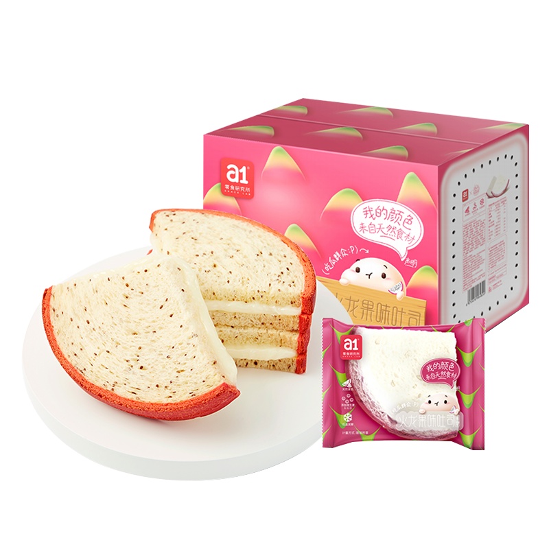 a1火龙果吐司480g 小面包整箱早餐代餐下午茶点心网红零食儿童夹心营养
