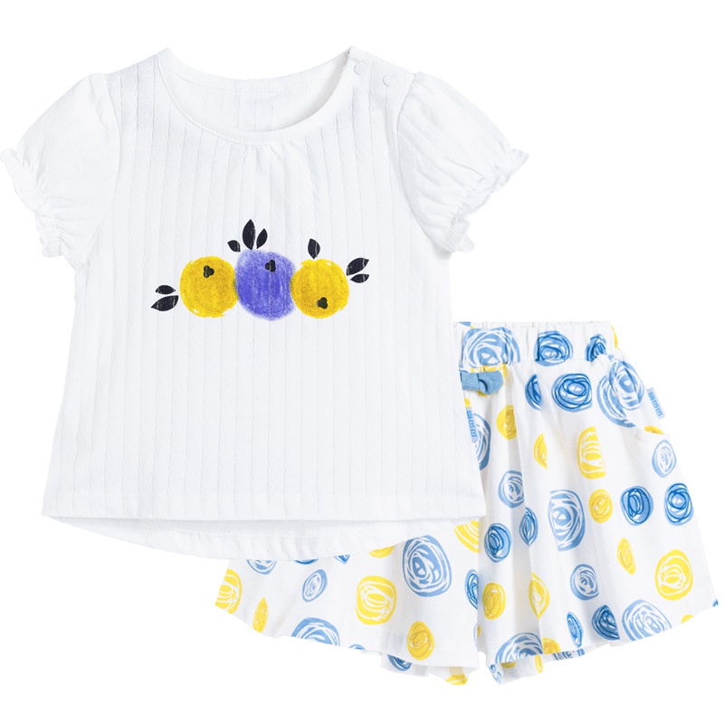贝贝怡女童短袖套装夏季时尚印花上衣短裤两件套182T111
