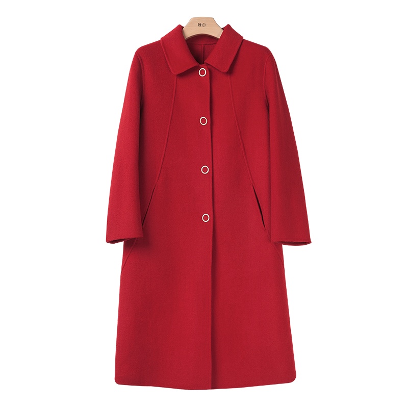 晚白2020冬季新品通勤纯色娃娃领长袖休闲大衣中长款羊毛外套女