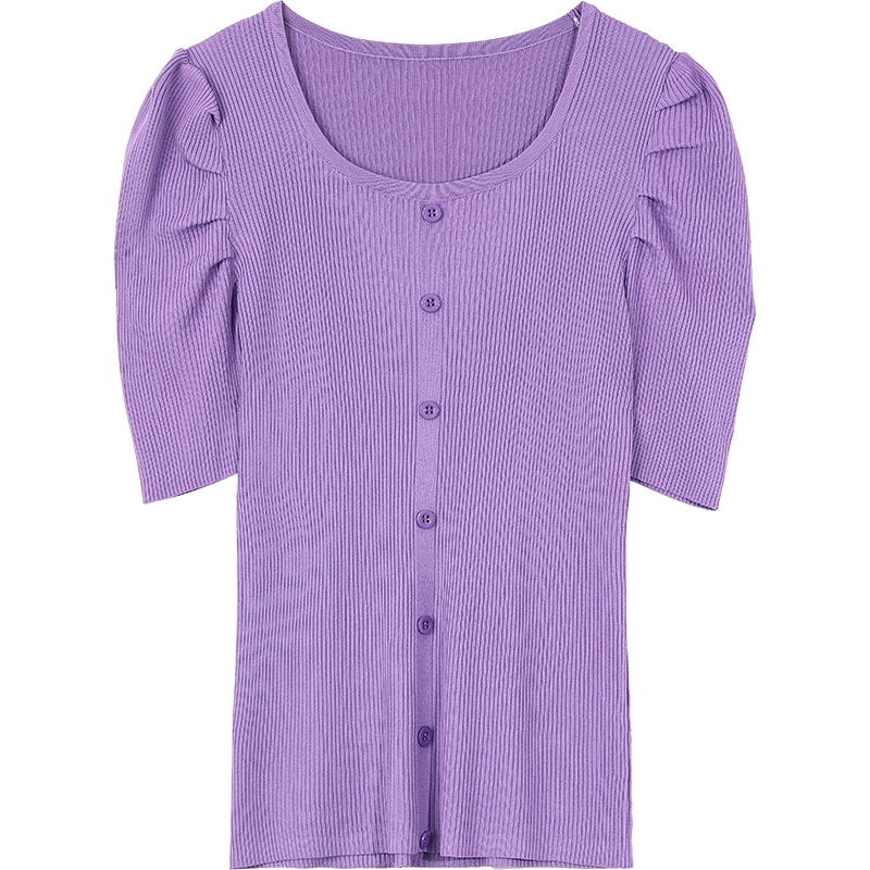【新款】妖精的口袋紫色短袖T恤女2020夏季韩版修身洋气针织上衣