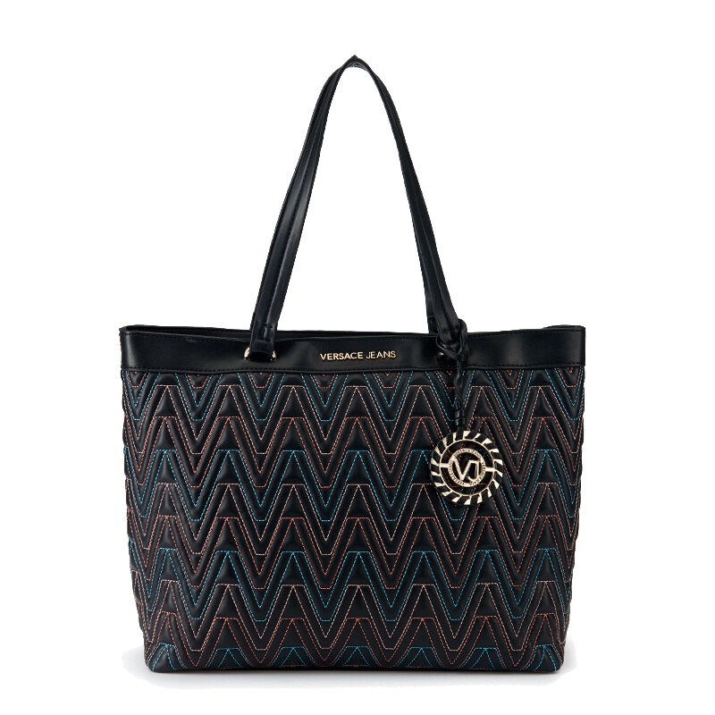 VERSACE JEANS范思哲女士黑色压纹聚酯纤维单肩购物袋 E1VRBBY4 70040 M57